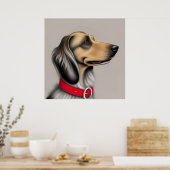 Sierlijke hond met rode halsband geposeerd zijwaar poster (Keuken)