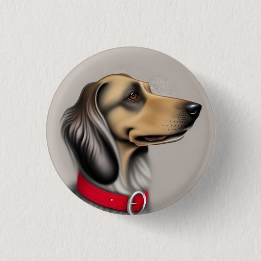Sierlijke hond met rode halsband geposeerd zijwaar ronde button 3,2 cm (Voorkant)