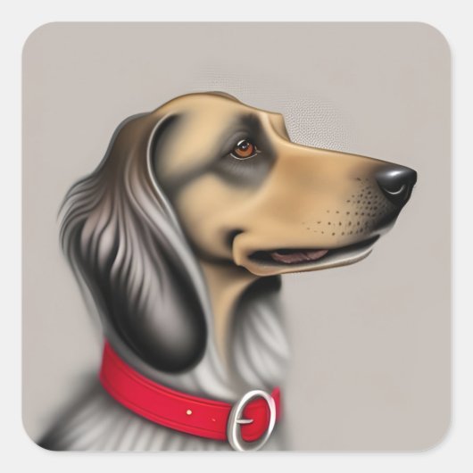 Sierlijke hond met rode halsband geposeerd zijwaar vierkante sticker (Voorkant)