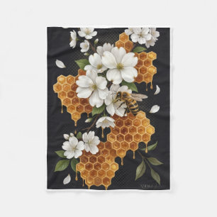 Sierlijke honingraten met witte bloemknoppen Fleec Fleece Deken