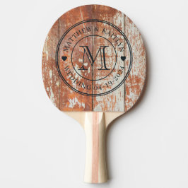 Sierlijke Houten Trouw Monogram Hart van Oud Schuu Tafeltennisbatje