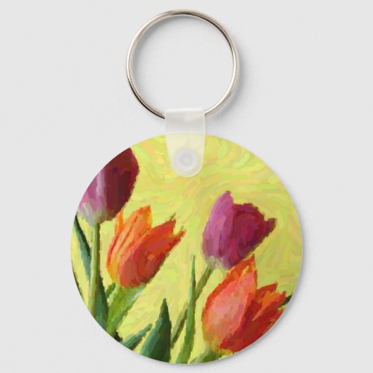 Sierlijke Impressionistische Tulpen Sleutelhanger (Voorkant)