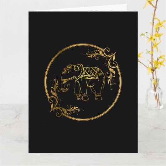 Sierlijke Indische Olifant in Gouden Lijst Lotus Kaart (Gele Bloem)