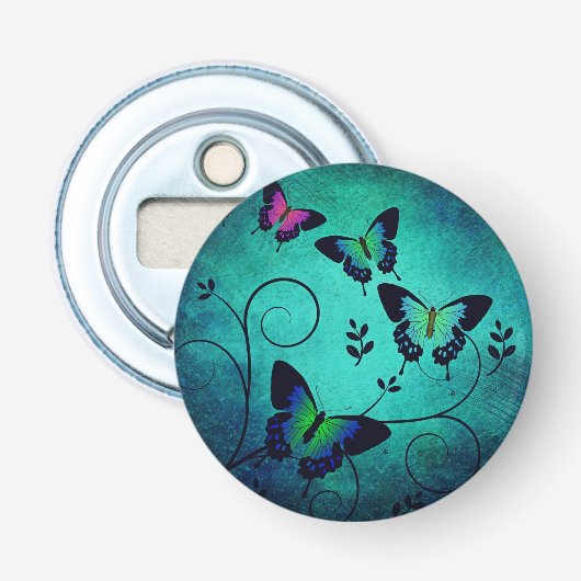 Sierlijke Juweel Vlinders Teal Button Flesopener (Voorkant)