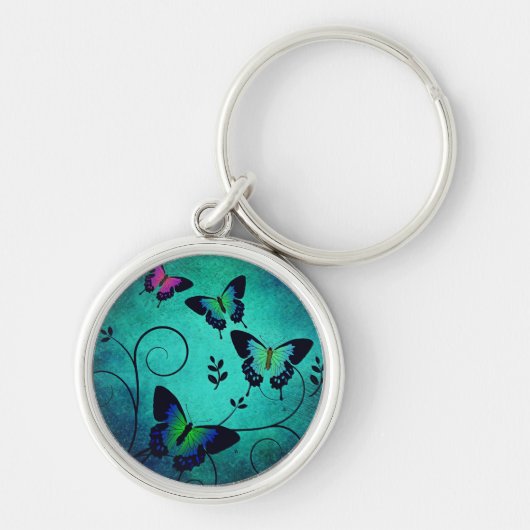 Sierlijke Juweel Vlinders Teal Sleutelhanger (Voorkant)