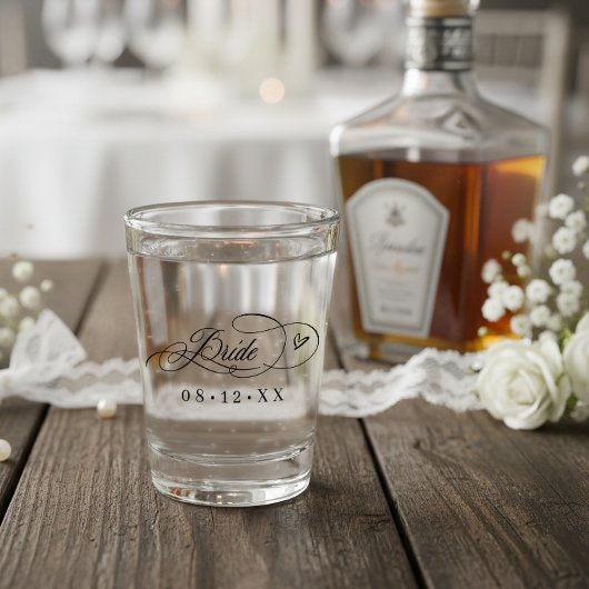 Sierlijke kalligrafie harten bruid ID1025 Shot Glas