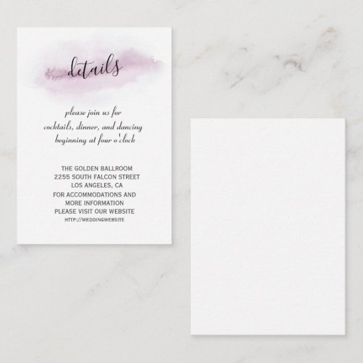 Sierlijke kalligrafie Roze Waterverf Huwelijksdeta Informatiekaartje (Voorkant / Achterkant)