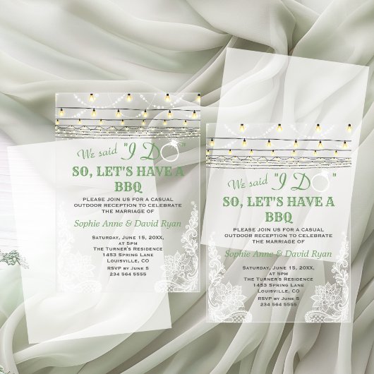 Sierlijke kant slingerlichten na I Do BBQ Acryl Uitnodigingen