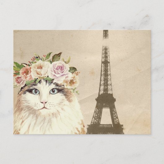 Sierlijke kat & Eiffeltoren Briefkaart (Voorkant)