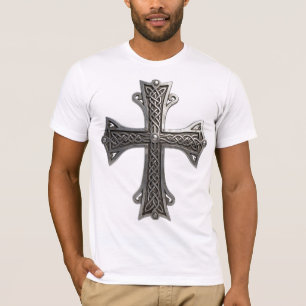 Sierlijke Keltische Zilveren Kruis met Ingewikkeld T-shirt