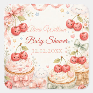 Sierlijke Kersen Baby Shower Vierkante Sticker