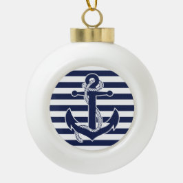 Sierlijke kerstballen in marineblauw met anker keramische bal ornament