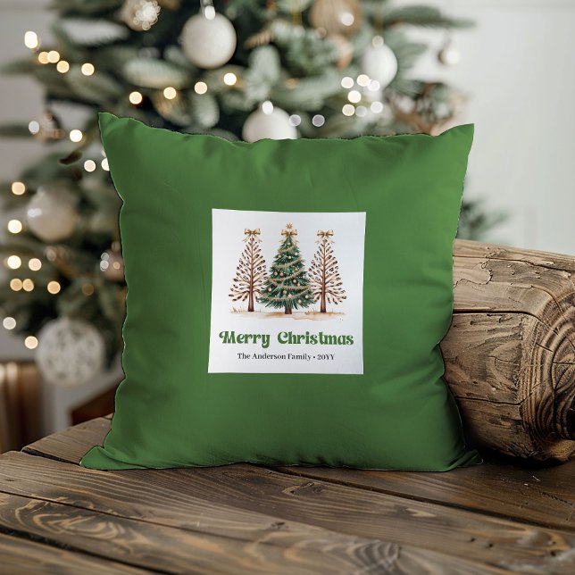 Sierlijke Kerstbomen Aardetinten Op Maat Kussen (Charming Christmas Trees Earthy Colors Custom Pillow)