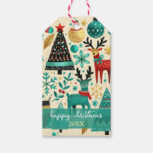 Sierlijke kerstbomen & rendieren cadeaulabel (Voorkant)