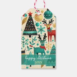 Sierlijke kerstbomen & rendieren cadeaulabel