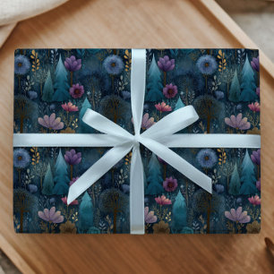 Sierlijke Kerstboom en Bloemmotief Cadeaupapier