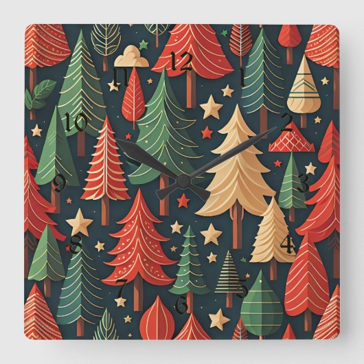 Sierlijke kerstboom patroon vierkante klok (Voorkant)