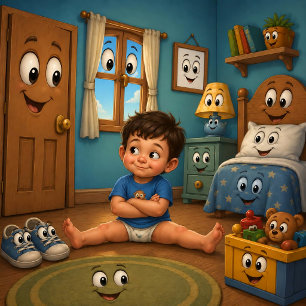 Sierlijke kinderkamer kunst – Jongen & glimlachend Poster