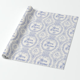 Sierlijke Klassieke Vintage Prettig Kerstmis Blauw Cadeaupapier