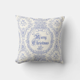 Sierlijke Klassieke Vintage Prettig Kerstmis Blauw Kussen