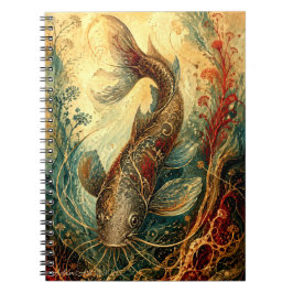 Sierlijke Koi Vissen Vintage Botanische Kunst Notitieboek