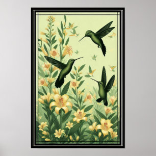 Sierlijke kolibries tussen Golden Lelies Poster