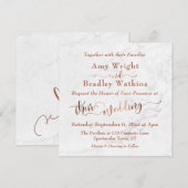 Sierlijke koperen script met witte marmer | Trouwe Kaart (Voorkant / Achterkant)