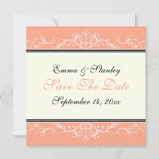 Sierlijke koraal witte Save the Date-aankondiging Date (Voorkant)