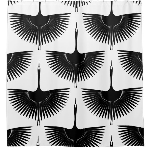 sierlijke kraan: oosterse vogel patroon douchegordijn (Voorkant)