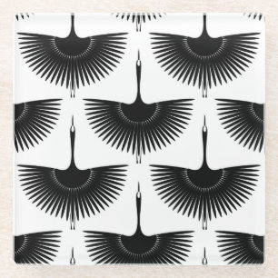 sierlijke kraan: oosterse vogel patroon glazen onderzetter