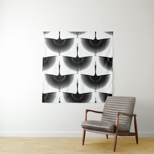 sierlijke kraan: oosterse vogel patroon wandkleed (In situ)