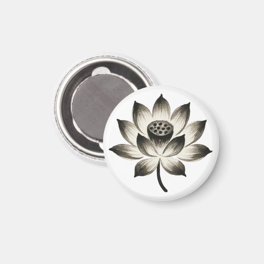 Sierlijke Lotus – Inktborstel Bloem op Magneet (Voorkant / Achterkant)
