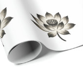 Sierlijke Lotus – Inktborstel op Bloem Cadeaupapier (Rol Hoek)