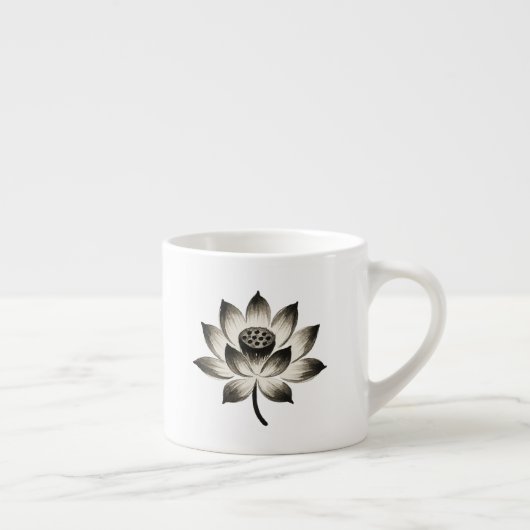 Sierlijke Lotus – Inktborstel op Bloem Espresso Kop (Rechts)