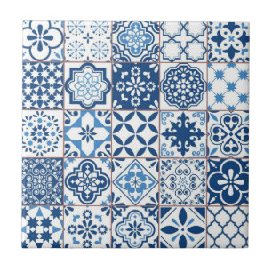 Sierlijke mediterraan indigoblauwe azulejo-mozaïek tegeltje