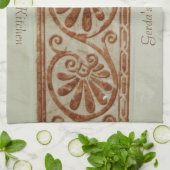 Sierlijke mediterrane bruine grens met tekst theedoek (Gevouwen)