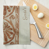 Sierlijke mediterrane bruine grens met tekst theedoek (Quarter Fold)