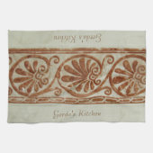 Sierlijke mediterrane bruine grens met tekst theedoek (Horizontaal)