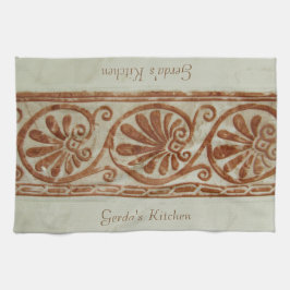 Sierlijke mediterrane bruine grens met tekst theedoek