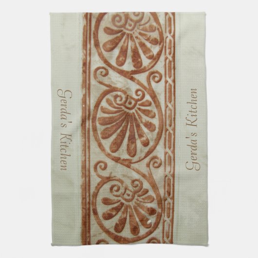 Sierlijke mediterrane bruine grens met tekst theedoek (Verticaal)