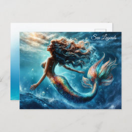 Sierlijke mythische zee dweller zeemeermin scene briefkaart