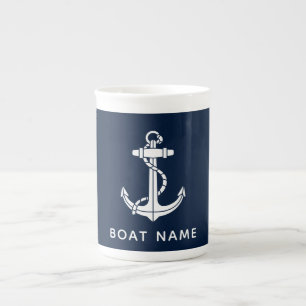 Sierlijke Navy Blauwe Anker Bootnaam Op Maat Porselein Kop
