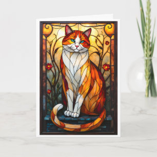 Sierlijke Oranje Kat in Glas in Lood Stijl  Kaart