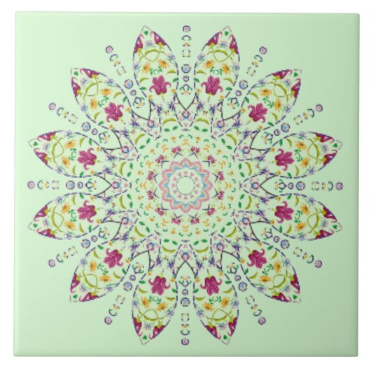 Sierlijke Paarse Gele Mandala Tegeltje (Voorkant)