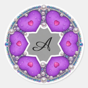 Sierlijke Paarse Hart Ring Frame Ronde Sticker