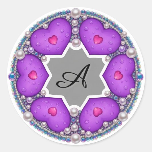 Sierlijke Paarse Hart Ring Frame Ronde Sticker (Voorkant)