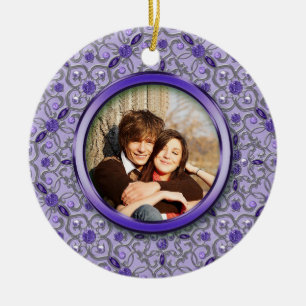 Sierlijke Paarse Tanzanite Zilveren Foto Kerst Keramisch Ornament