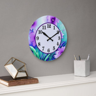 Sierlijke paarse waterverf bloemen ronde klok