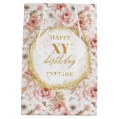 Sierlijke Pastel Roze Rustiek Goud Verjaardag Gift Medium Cadeauzakje (Achterkant)