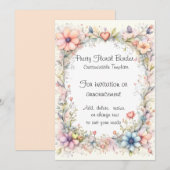 Sierlijke Pastelkleurige Bloemen & Hartjes Uitnodi Kaart (Voorkant / Achterkant)
